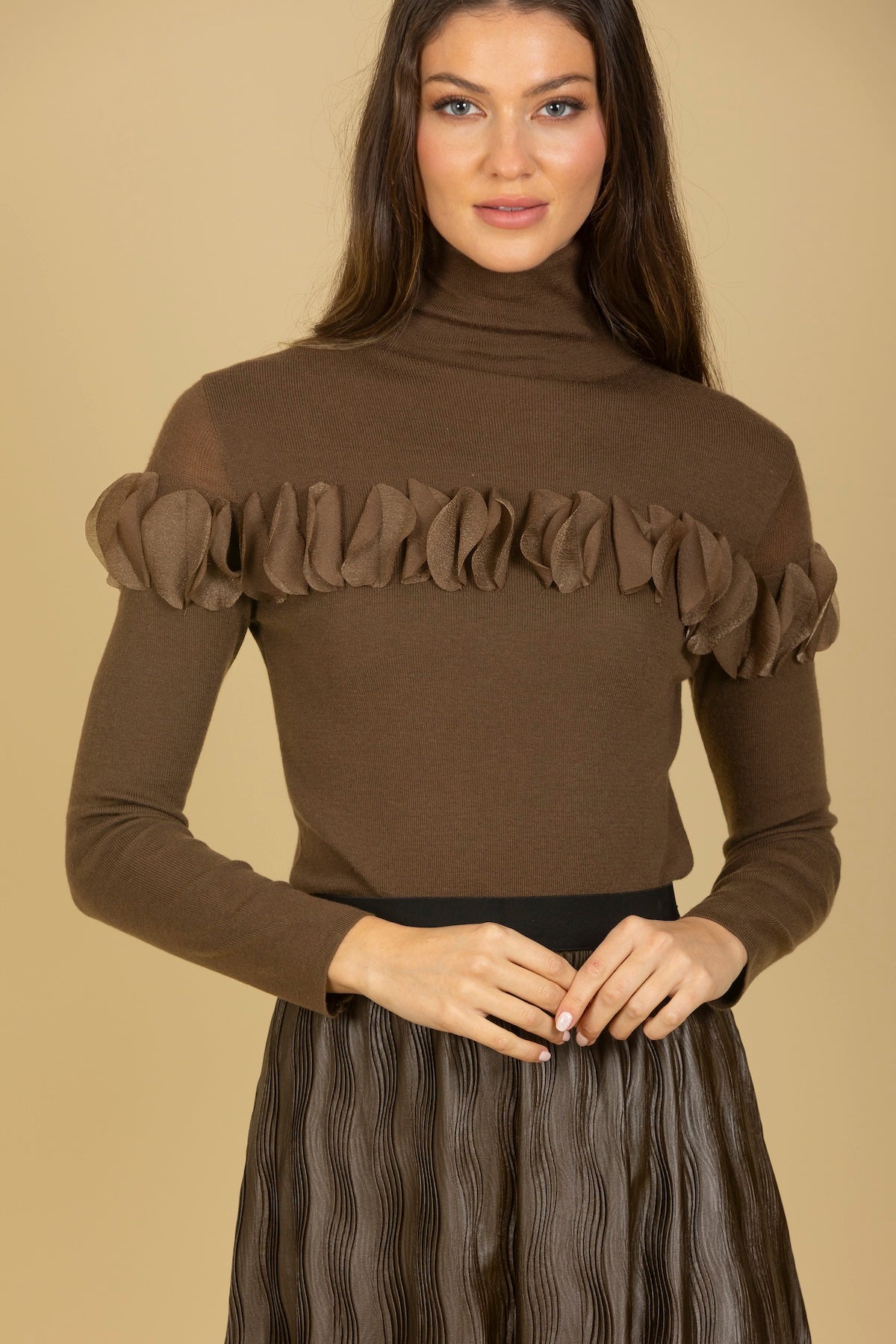 100% Merino Wool Turtle Sweater with Appliqué