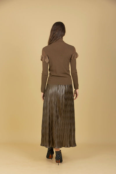 Pleated Midi Skirt with Elastic Waistband