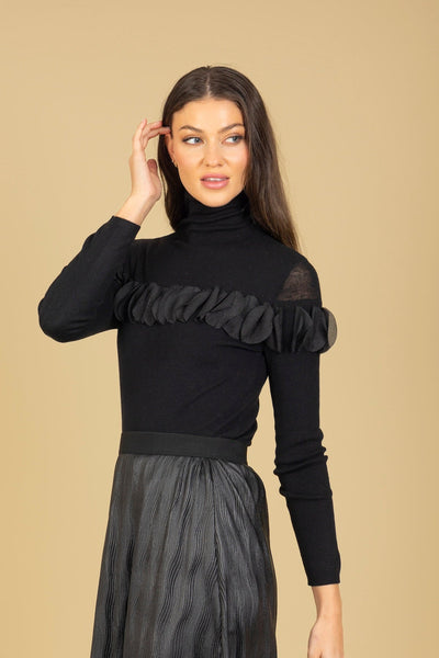 100% Merino Wool Turtle Sweater with Appliqué