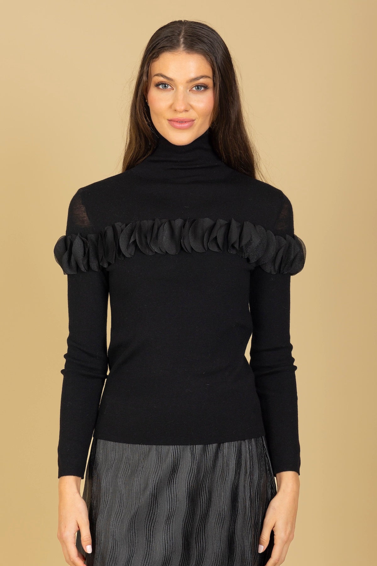 100% Merino Wool Turtle Sweater with Appliqué