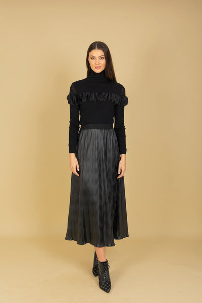 Pleated Midi Skirt with Elastic Waistband