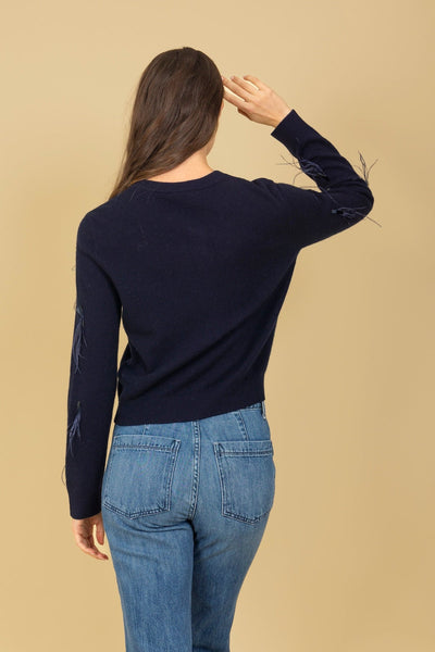 Merino Wool Cashmere Blended Cardigan with Feather and Sequin Details
