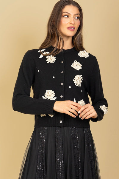 Merino Wool Cashmere Blend Cardigan with Embroidery & Appliqué