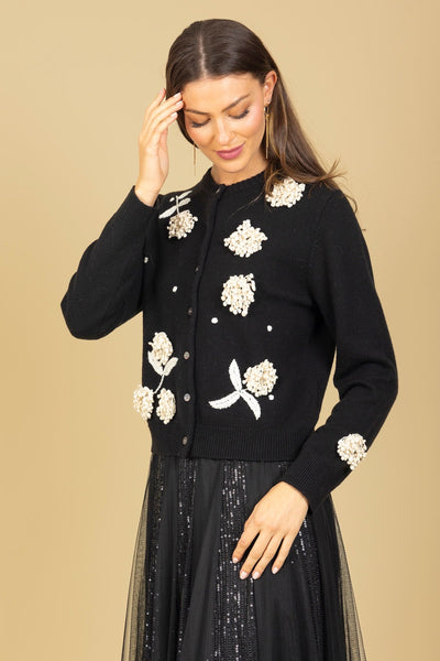 Merino Wool Cashmere Blend Cardigan with Embroidery & Appliqué
