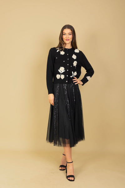 Merino Wool Cashmere Blend Cardigan with Embroidery & Appliqué