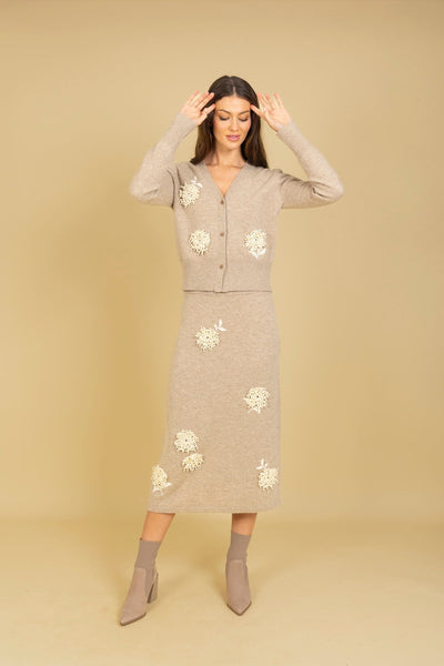 Merino Wool Knit Skirt with Embroidery & Appliqué