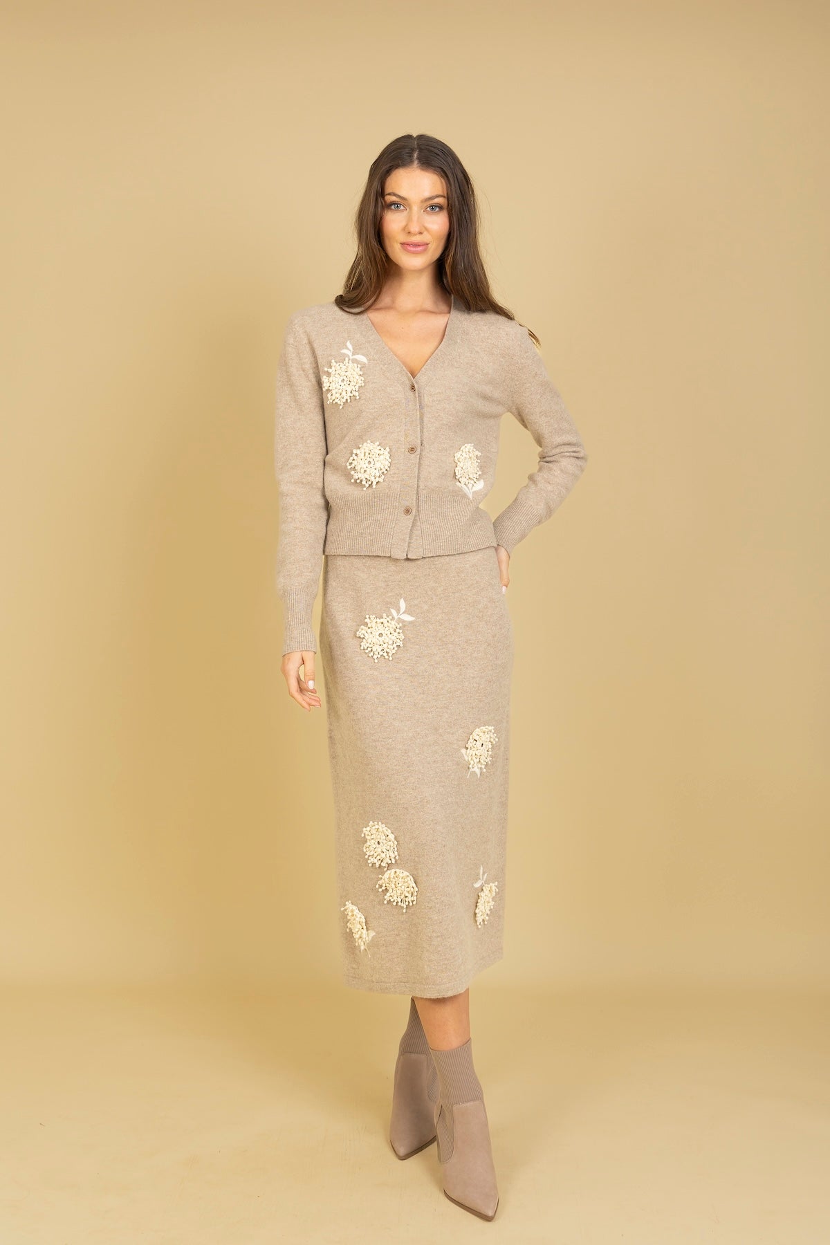 Merino Wool Knit Skirt with Embroidery & Appliqué