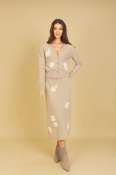Merino Wool Knit Skirt with Embroidery & Appliqué