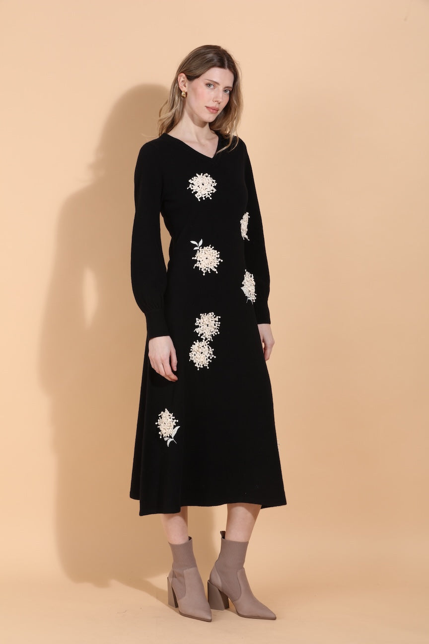 Merino Wool Knit Dress with Embroidery & Appliqué