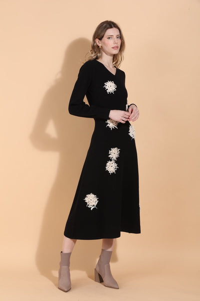 Merino Wool Knit Dress with Embroidery & Appliqué