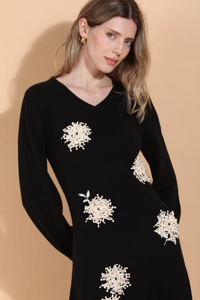 Merino Wool Knit Dress with Embroidery & Appliqué