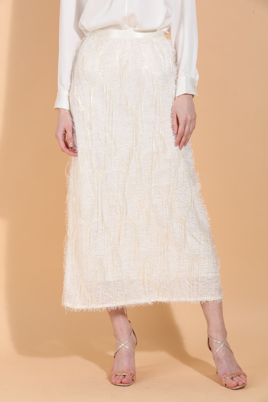 Eyelash Textured Midi Skirt with Sequin Embellishment