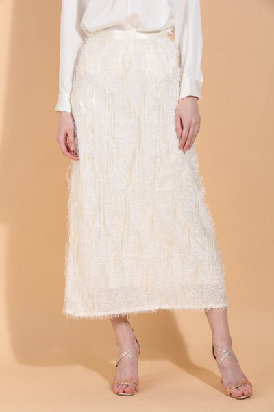 Eyelash Textured Midi Skirt with Sequin Embellishment