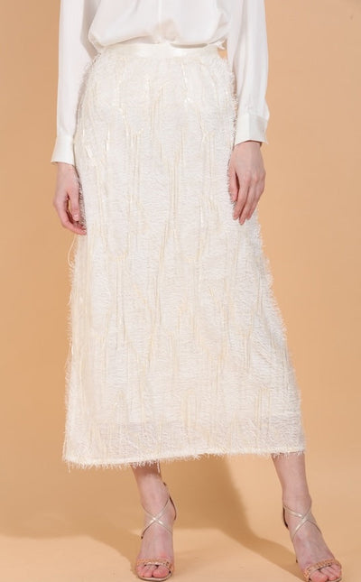 Eyelash Textured Midi Skirt with Sequin Embellishment