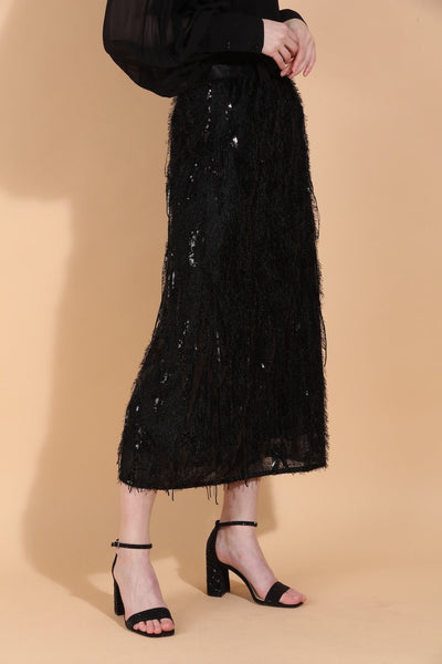 Eyelash Textured Midi Skirt with Sequin Embellishment