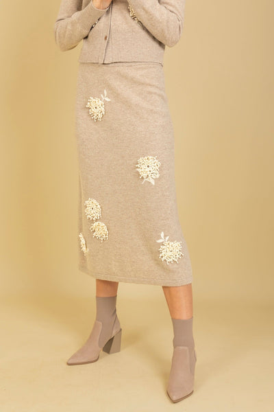 Merino Wool Knit Skirt with Embroidery & Appliqué