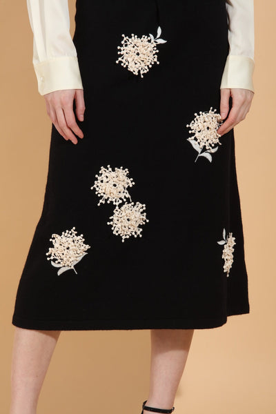 Merino Wool Knit Skirt with Embroidery & Appliqué