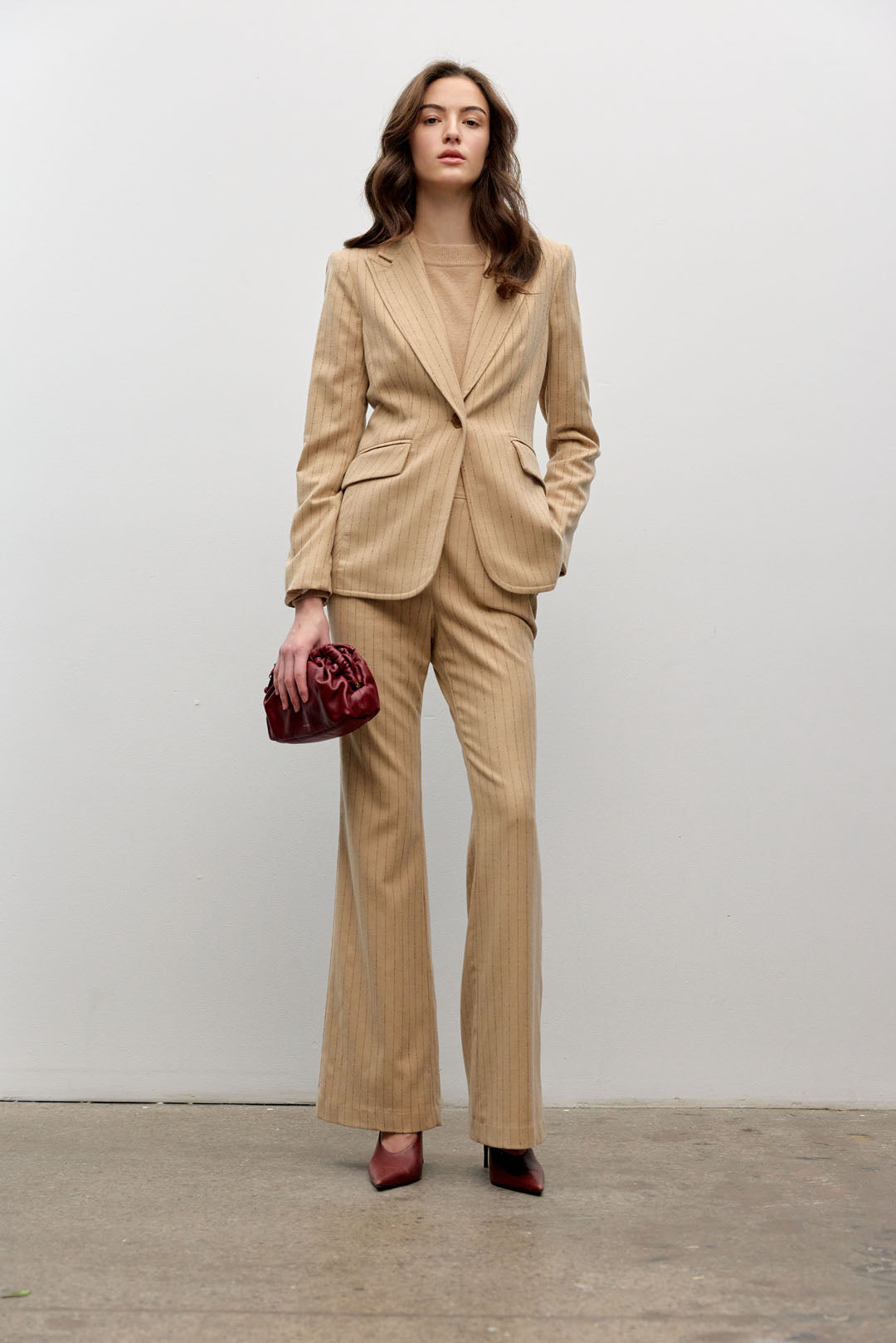 Pinstripe bell sleeve fitted jacket