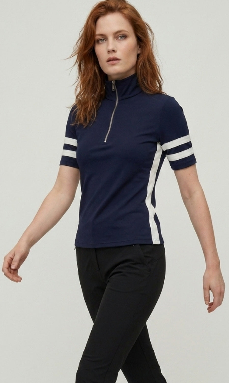 Serena Sport Striped Zip-Up Short Sleeve Top