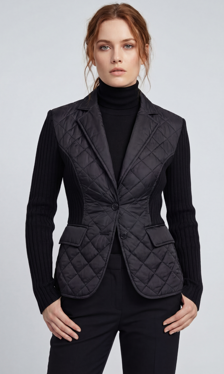 Sora Blazer Quilted Mixed Media in Black