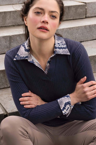 Georgie Rib Sweater Knit Collared Top