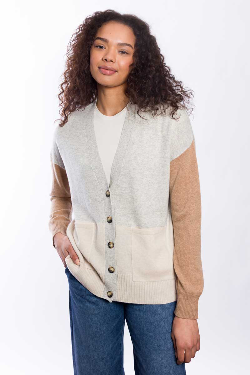 EASY COLORBLOCK VEE CARDIGAN
