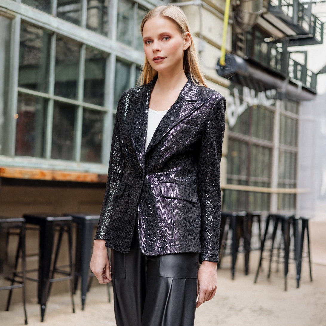 Sequin Knit - Signature Pocket Blazer - Black