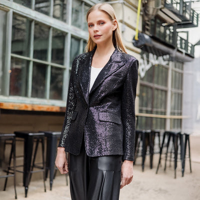 Sequin Knit - Signature Pocket Blazer - Black