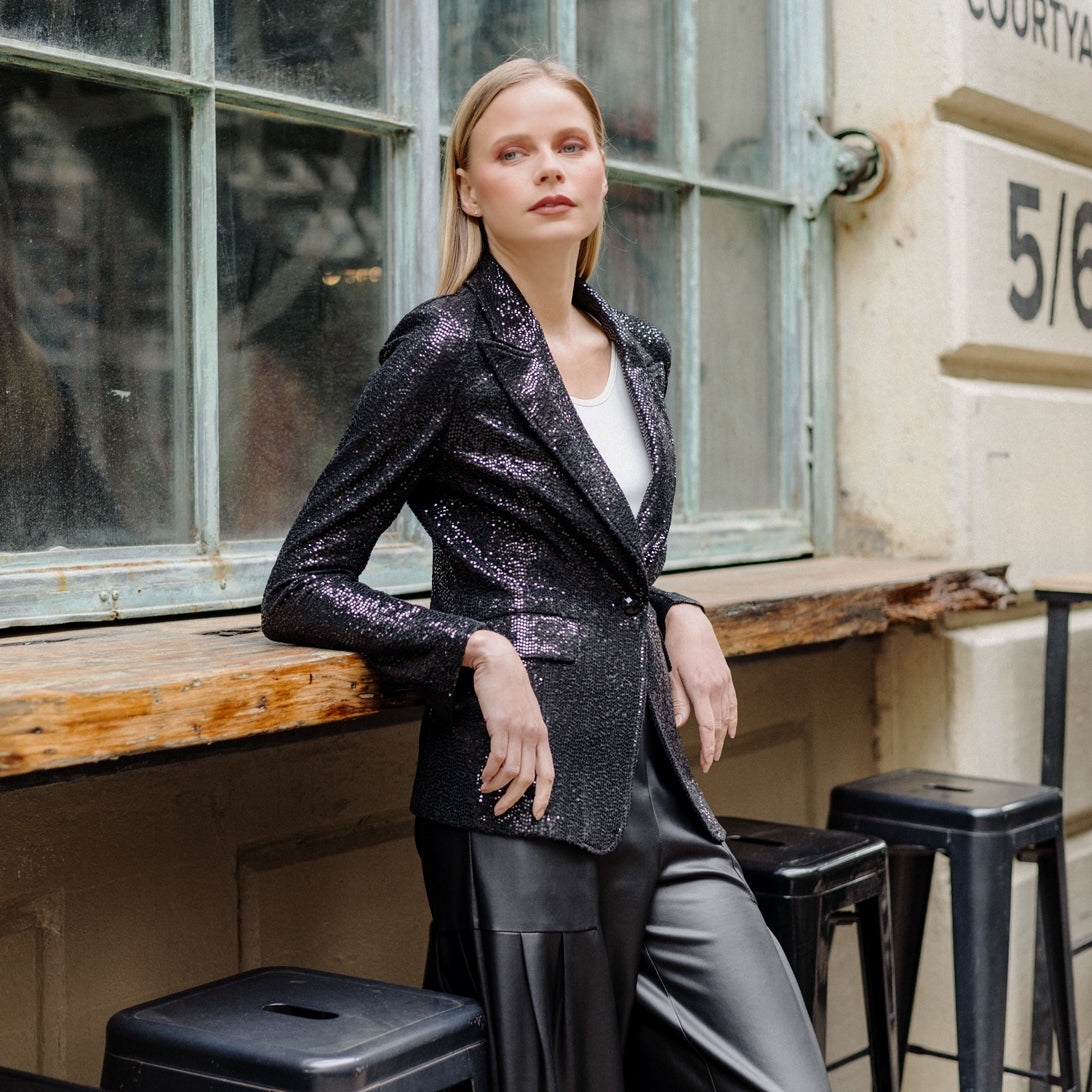 Sequin Knit - Signature Pocket Blazer - Black