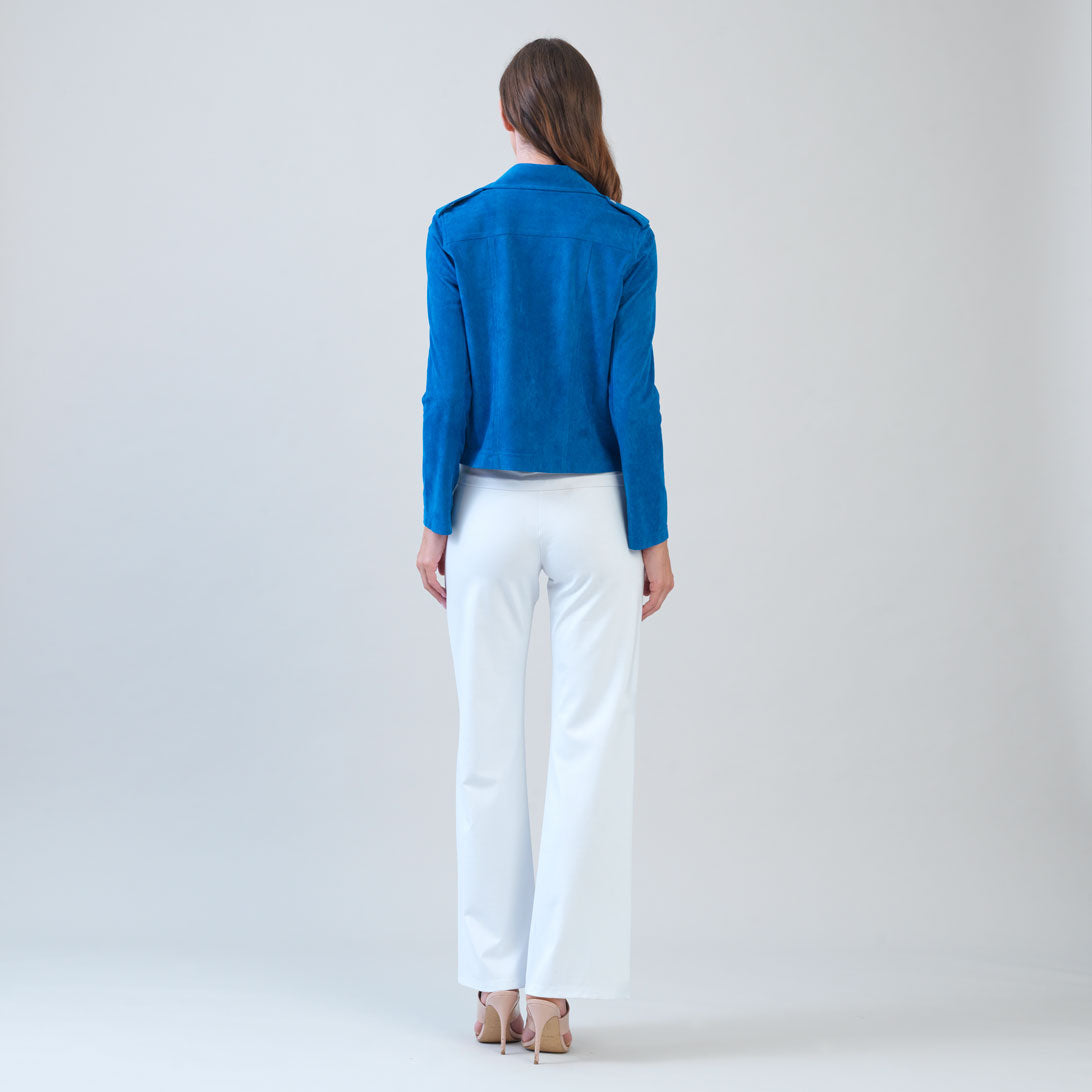Soft Suede - Architectural Moto Jacket - French Blue