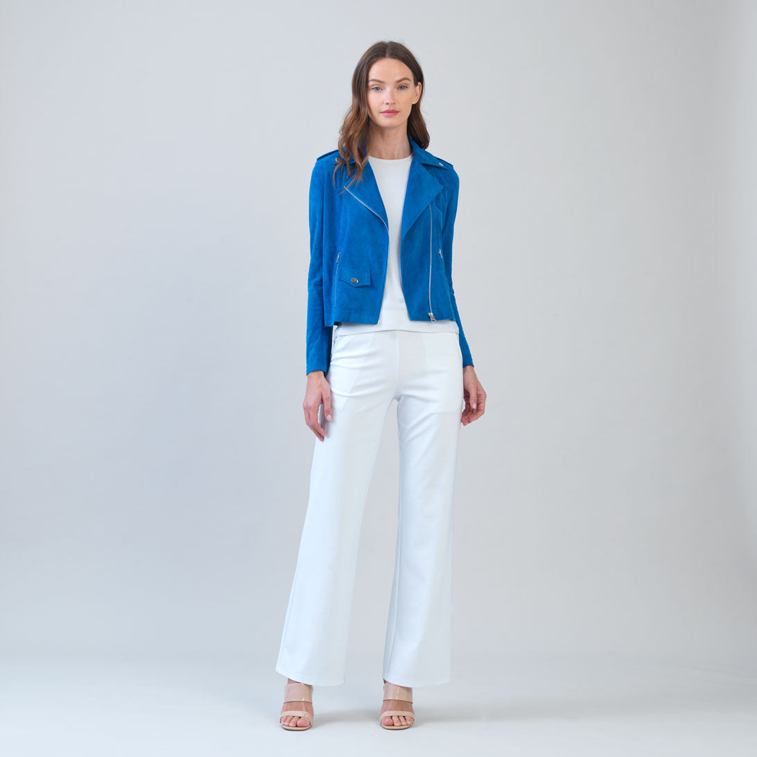 Soft Suede - Architectural Moto Jacket - French Blue