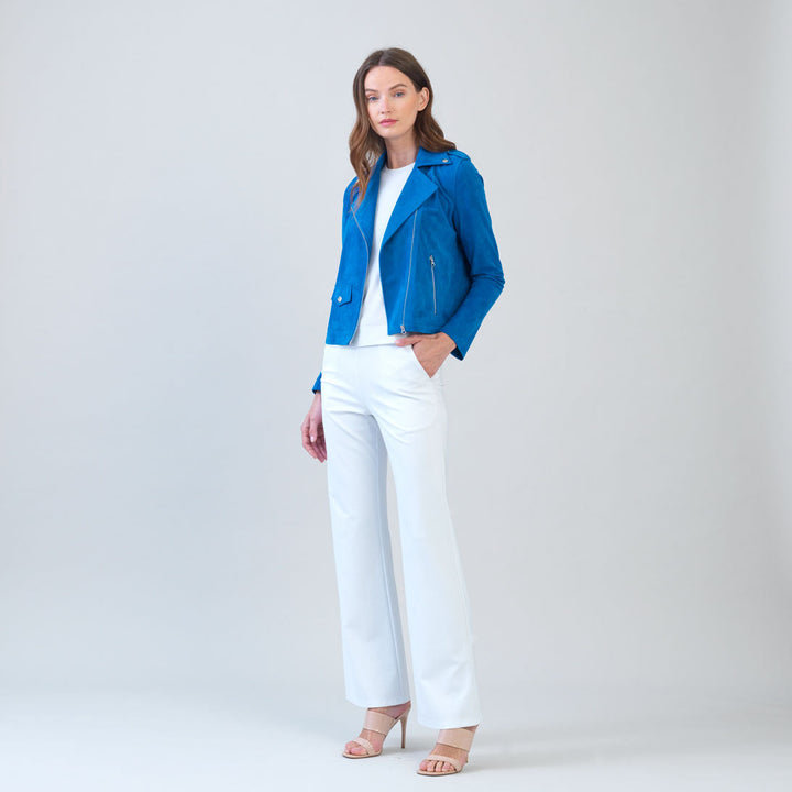 Soft Suede - Architectural Moto Jacket - French Blue