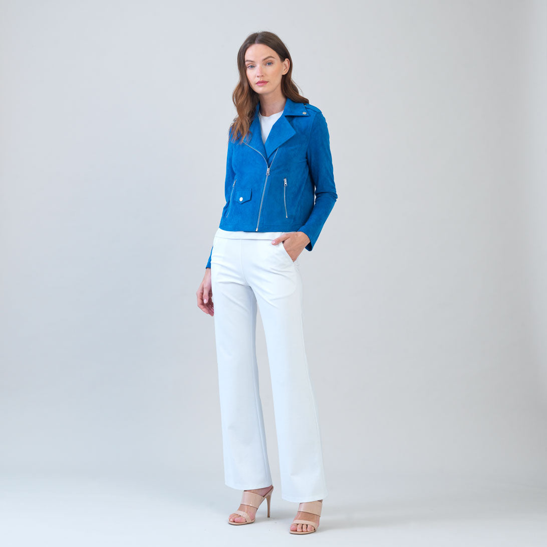 Soft Suede - Architectural Moto Jacket - French Blue
