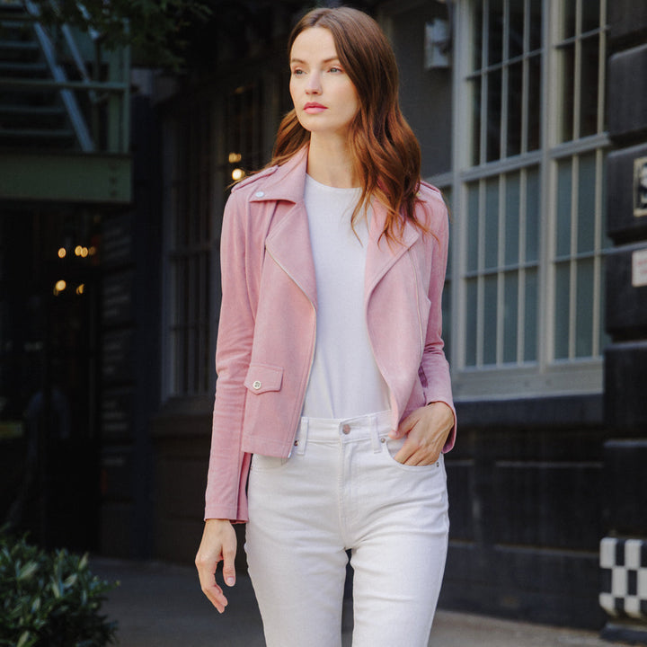 Soft Suede - Architectural Moto Jacket - Mauve - Clara Sunwoo