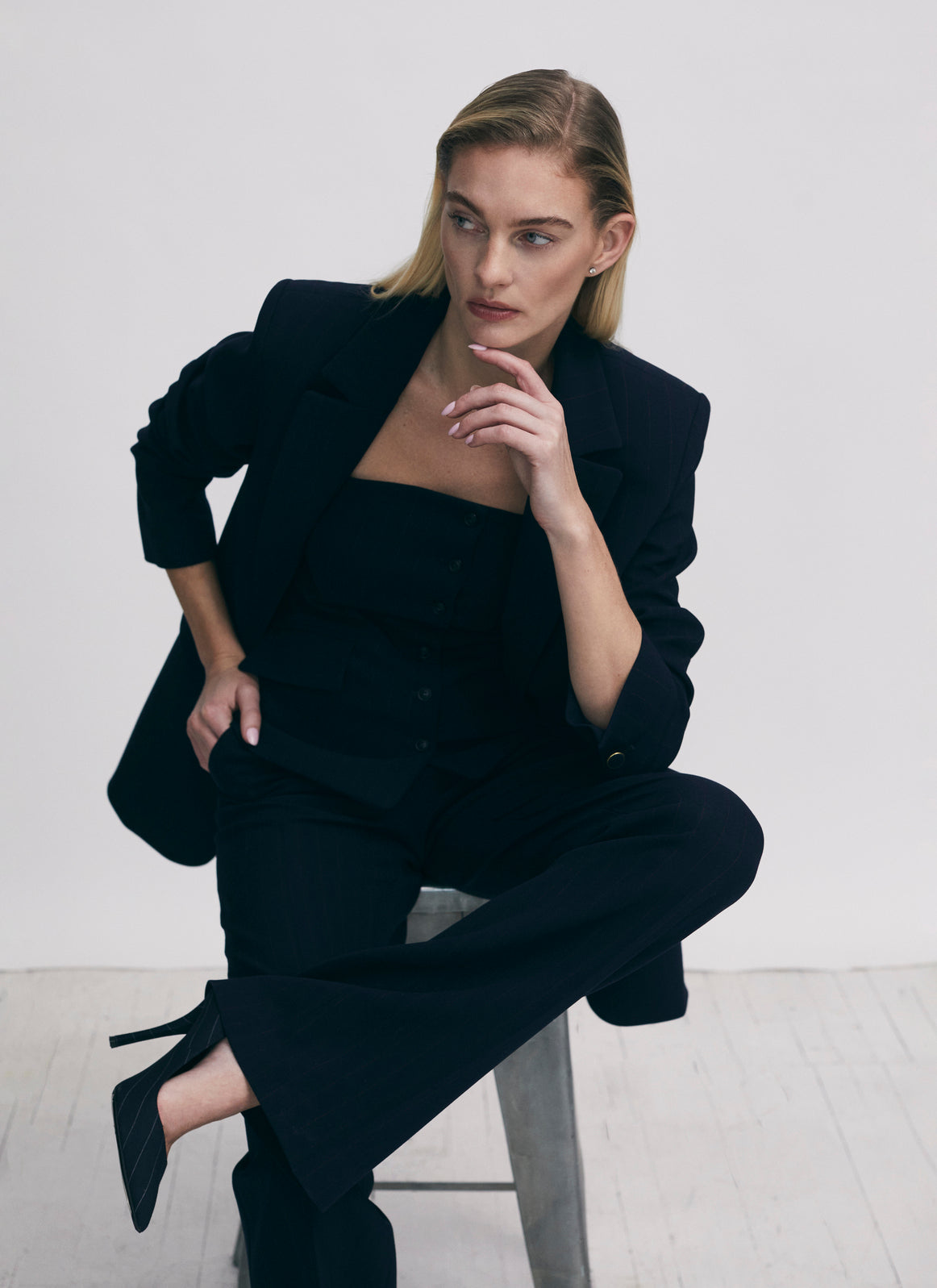 Pinstripe semi-fitted jacket