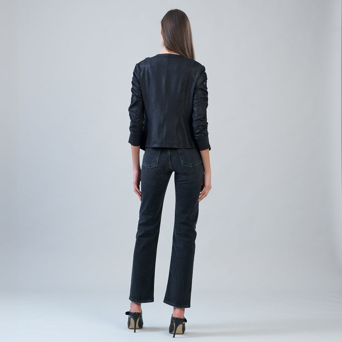 Liquid Leather™ Ruched Detail Jacket - Black