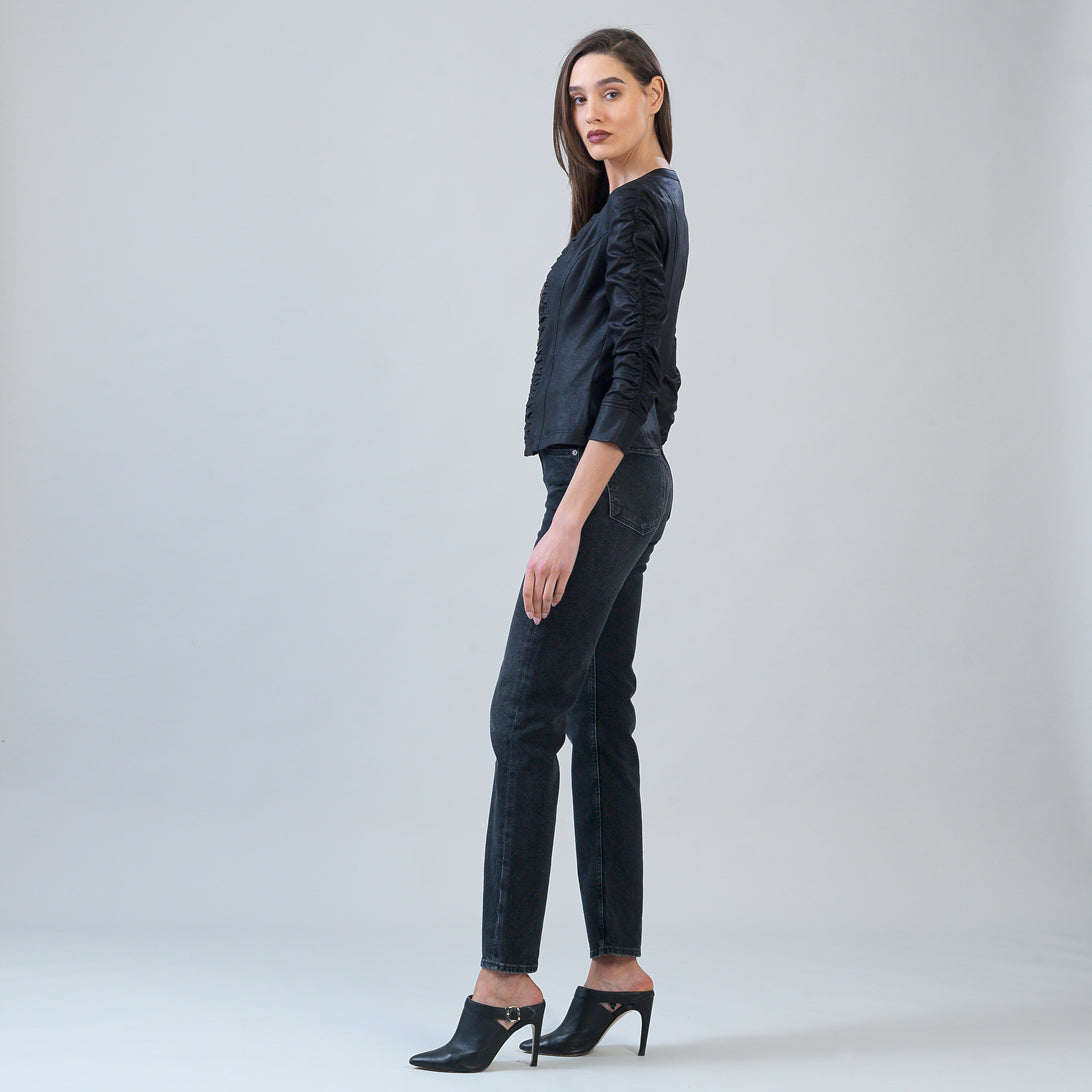 Liquid Leather™ Ruched Detail Jacket - Black