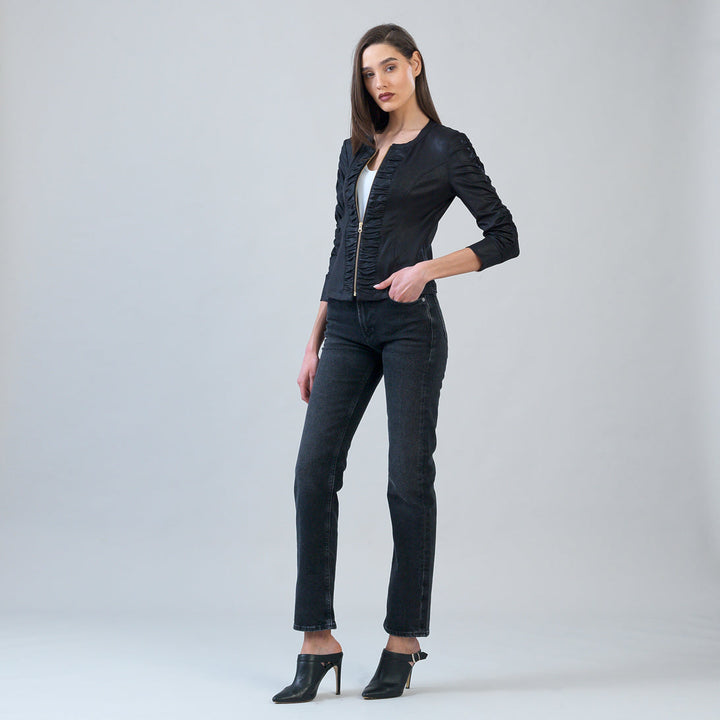 Liquid Leather™ Ruched Detail Jacket - Black