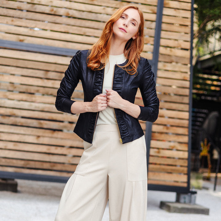 Liquid Leather™ Ruched Detail Jacket - Black - Clara Sunwoo