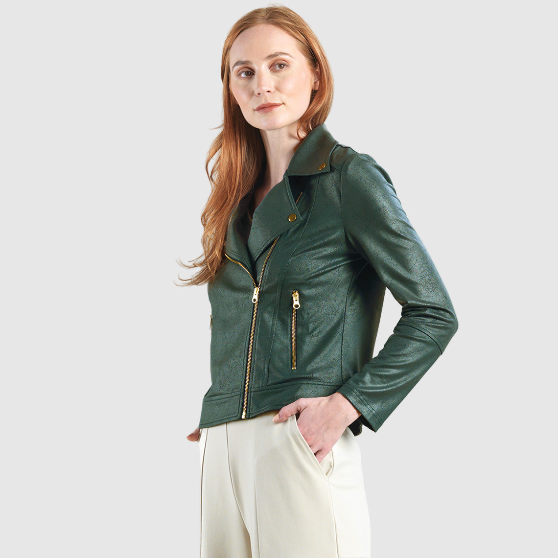 Liquid Leather™ Moto Zip Jacket - Hunter Green - Final Sale