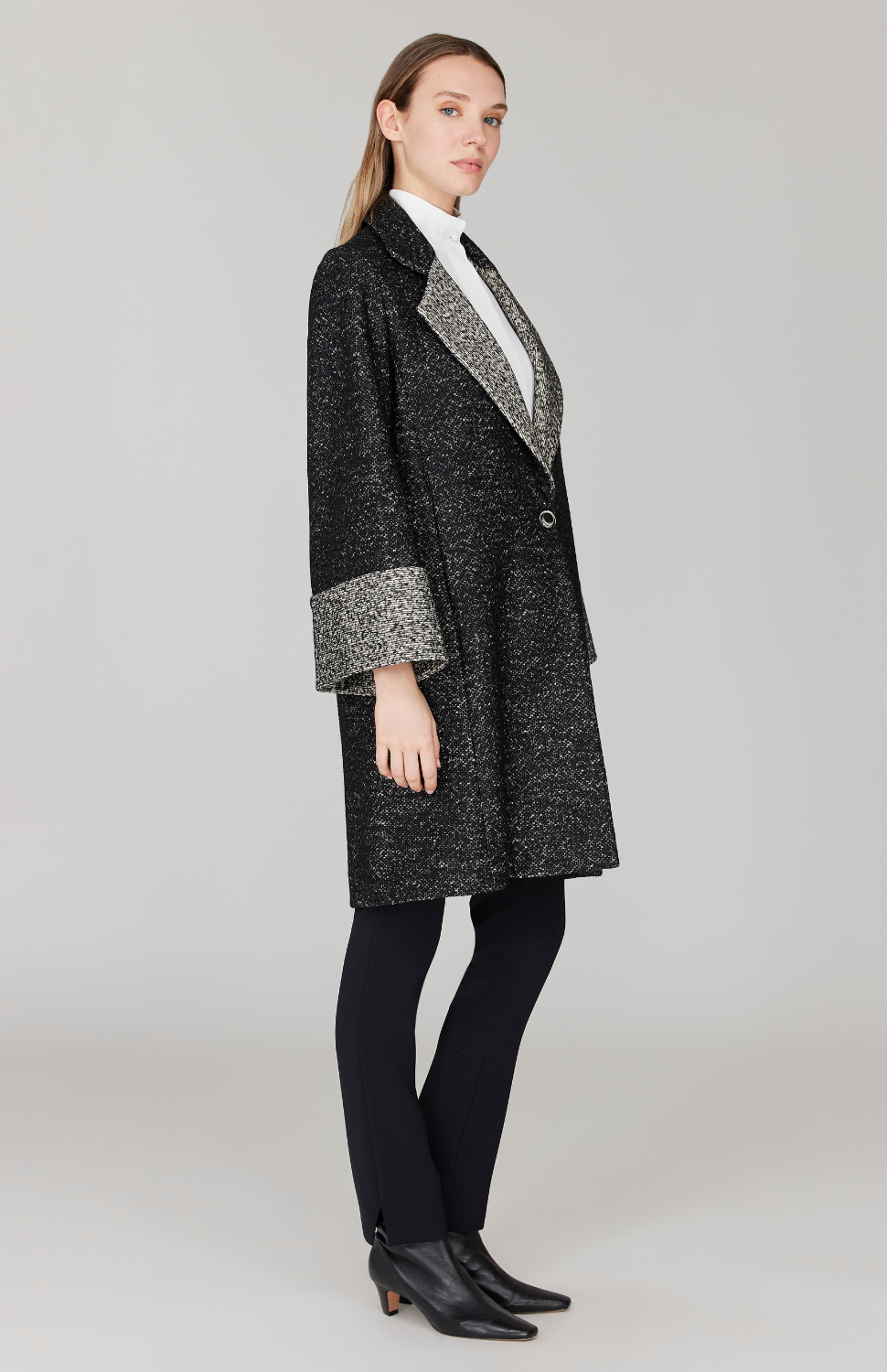 Contrast Weave Oversized Coat w/ Contrast Detailing – Cureté