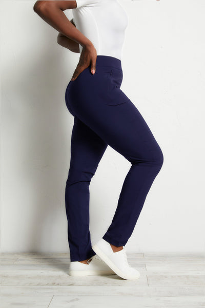 The Best Travel Pants. Side Profile of the Jamie Lee Pull-on Pant in Navy