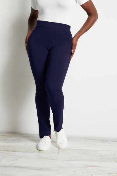 The Best Travel Pants. Front Profile of the Jamie Lee Pull-on Pant in Navy