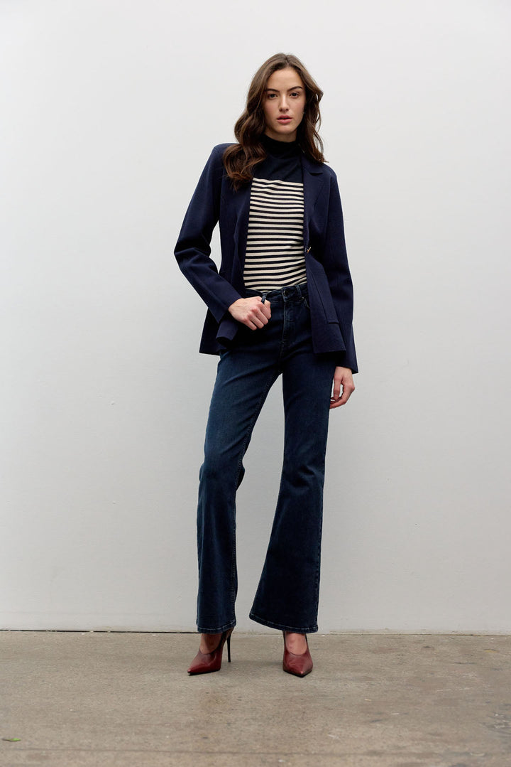 Striped long sleeves mock neck top
