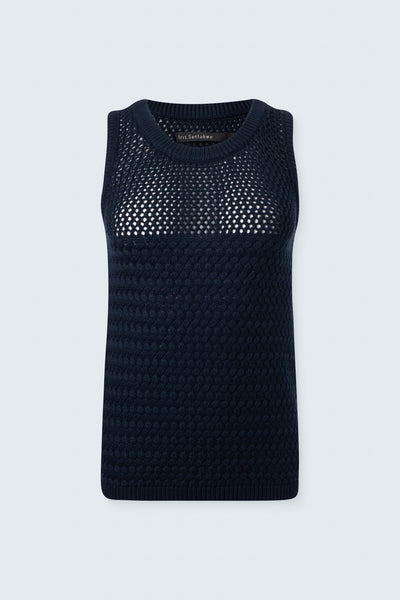 Crewneck sleeveless cami with woven stitch