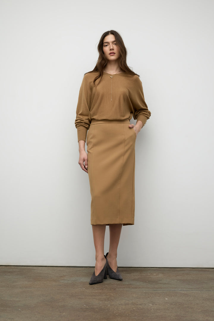 Merino blend V neck sweater button detail