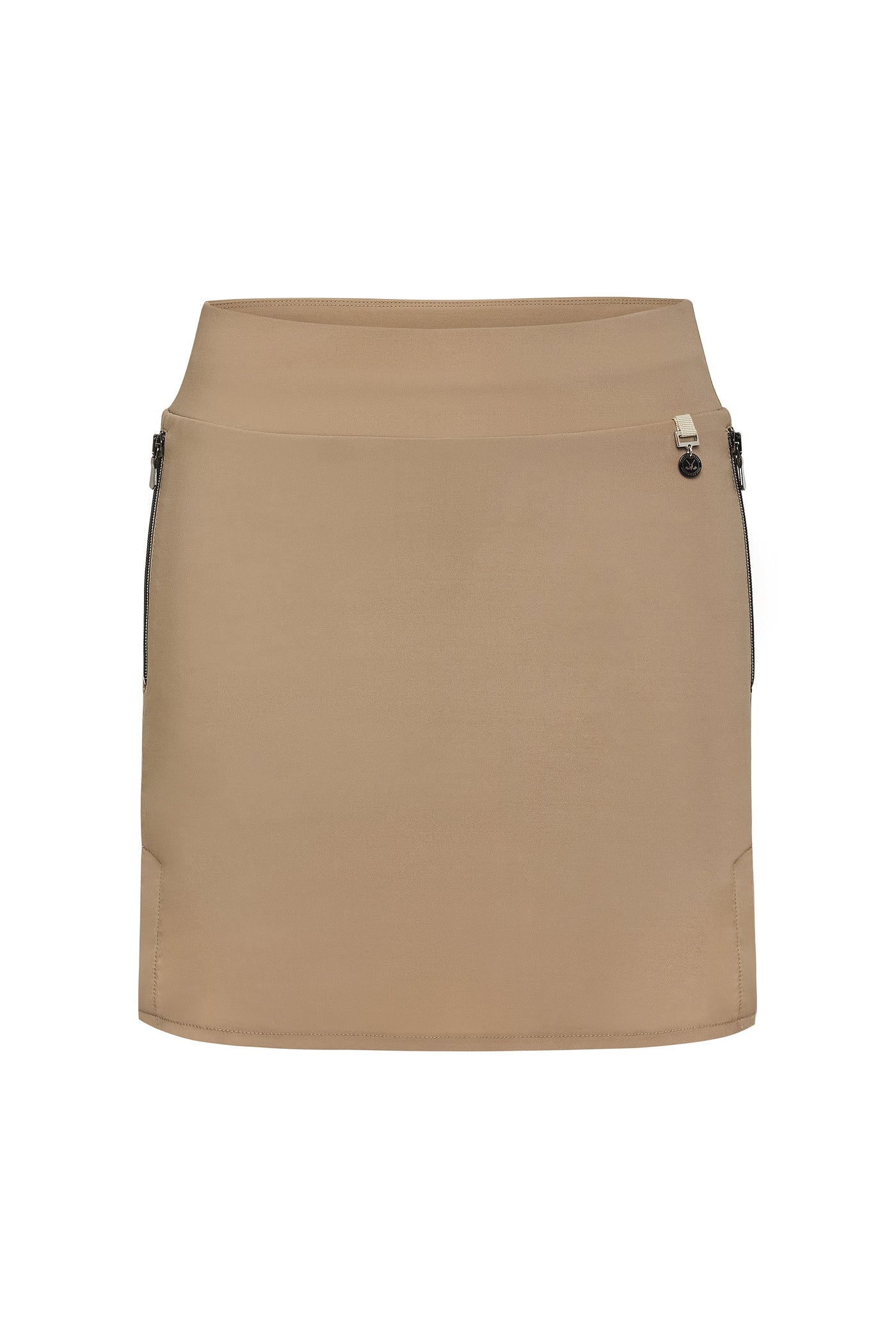 The Best Travel Skort. Flat Lay of a Suzzette Sport Luxe Skort in Khaki.