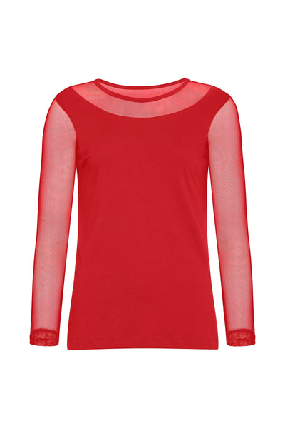 The Best Travel Top. Kim Mesh-Sleeve Top in Pima Modal in Atomic Red.