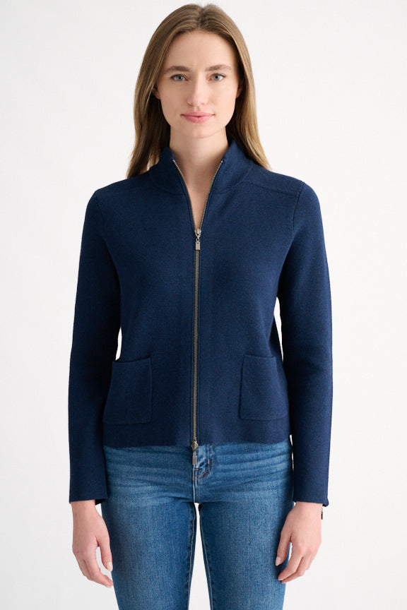 TAILORED ZIP MOCK CARDIGAN