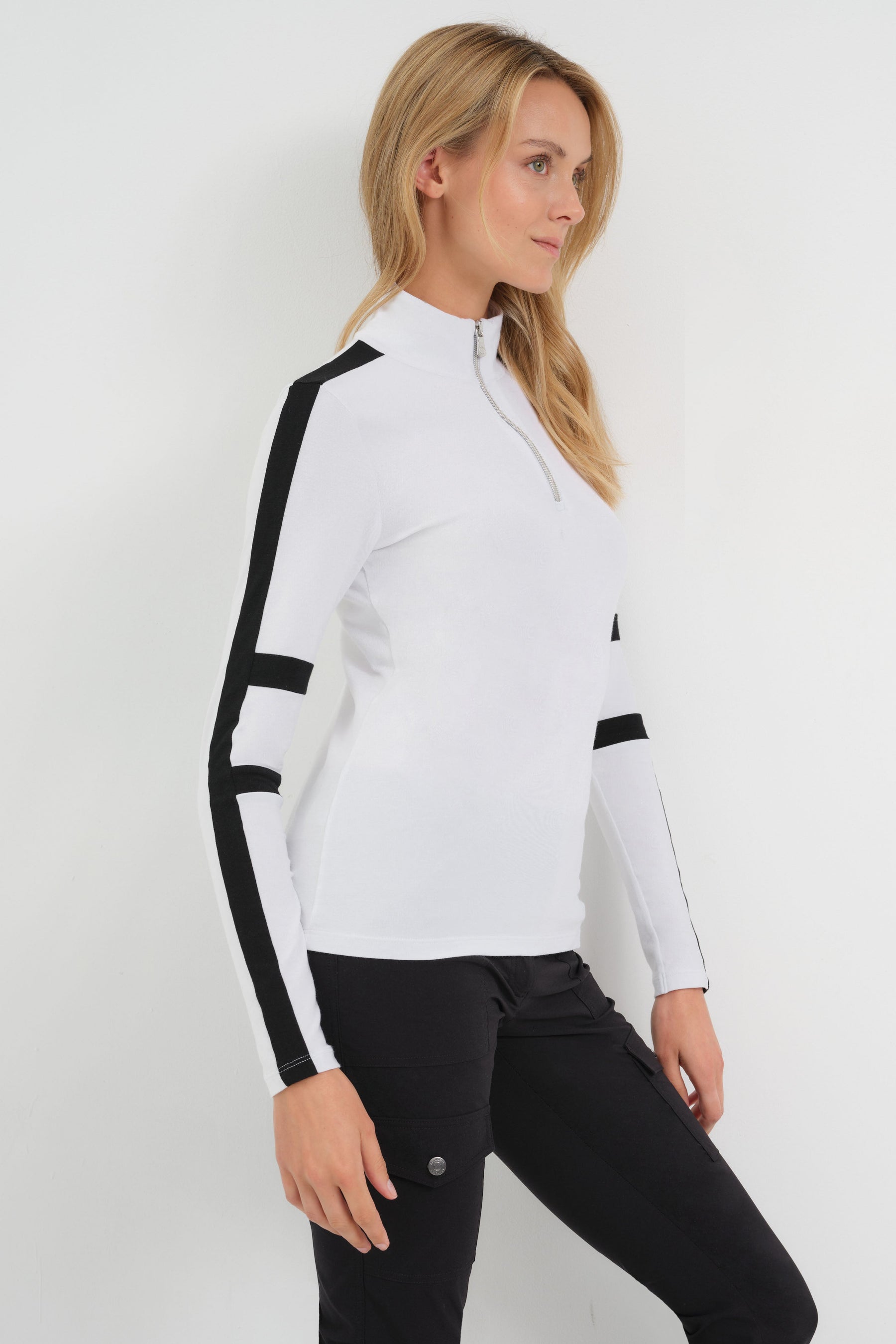 Stacey Sport Striped Zip-Up Top